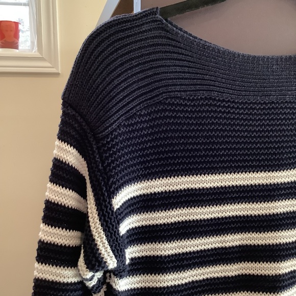Lauren Ralph Lauren Navy & White Striped Fine Ribbed 100% Cotton Sweater Size S - Picture 7 of 13